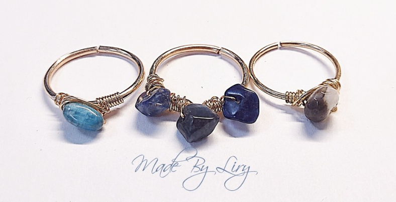 Apatite, Lapiz Lazuli & Amazonite Wire rings